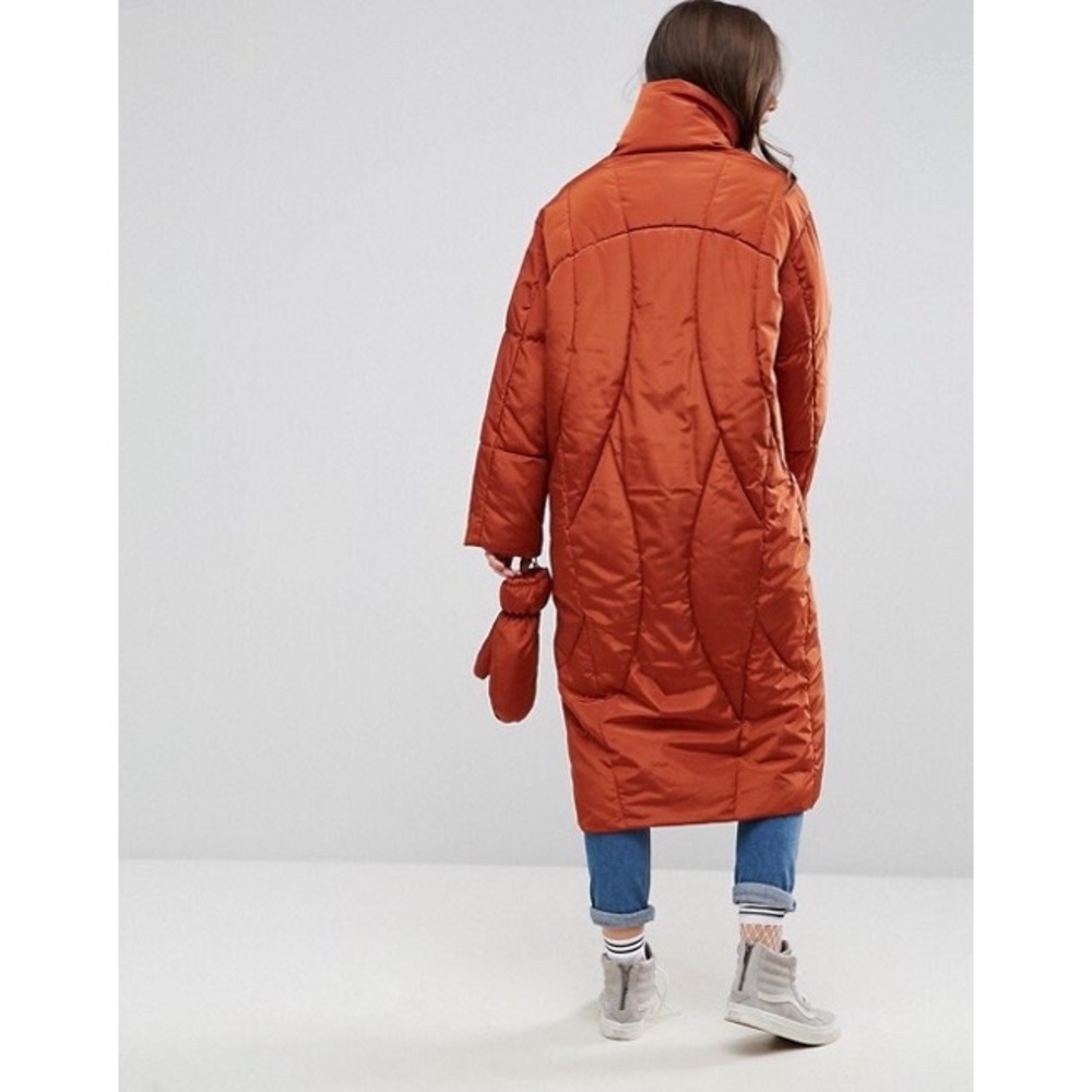 Burnt Orange Longline Puffer Coat - Picture 4 of 4